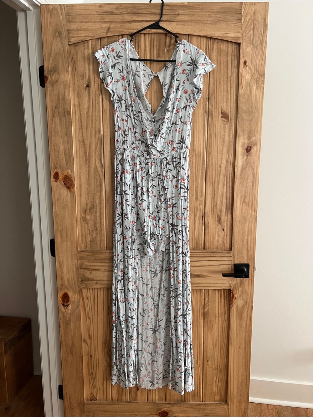 American Eagle Outfitters Light Blue Floral Maxi Dress with Coral Accents